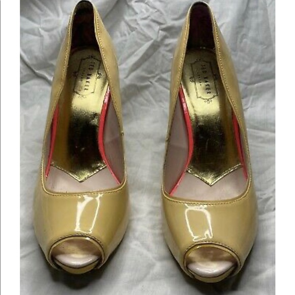Ted Baker Nude/ Beige Patent Leather Peep Toe Platform High Heels - Picture 2 of 12